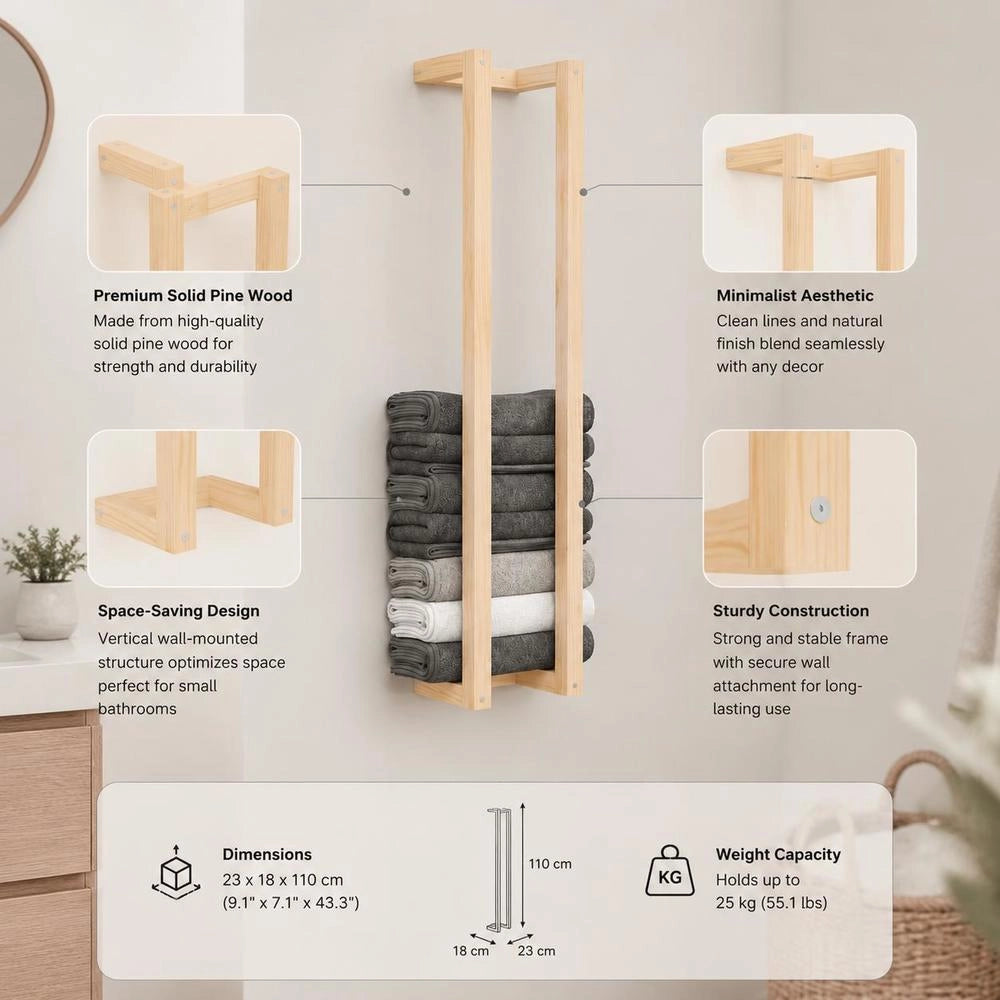 Towel Holder 23x18x110 Cm Solid Pine Wood