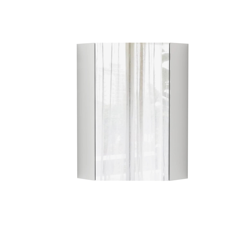 Armadio a specchio angolare da parete con 3 superfici specchiate; MDF e vetro; bianco