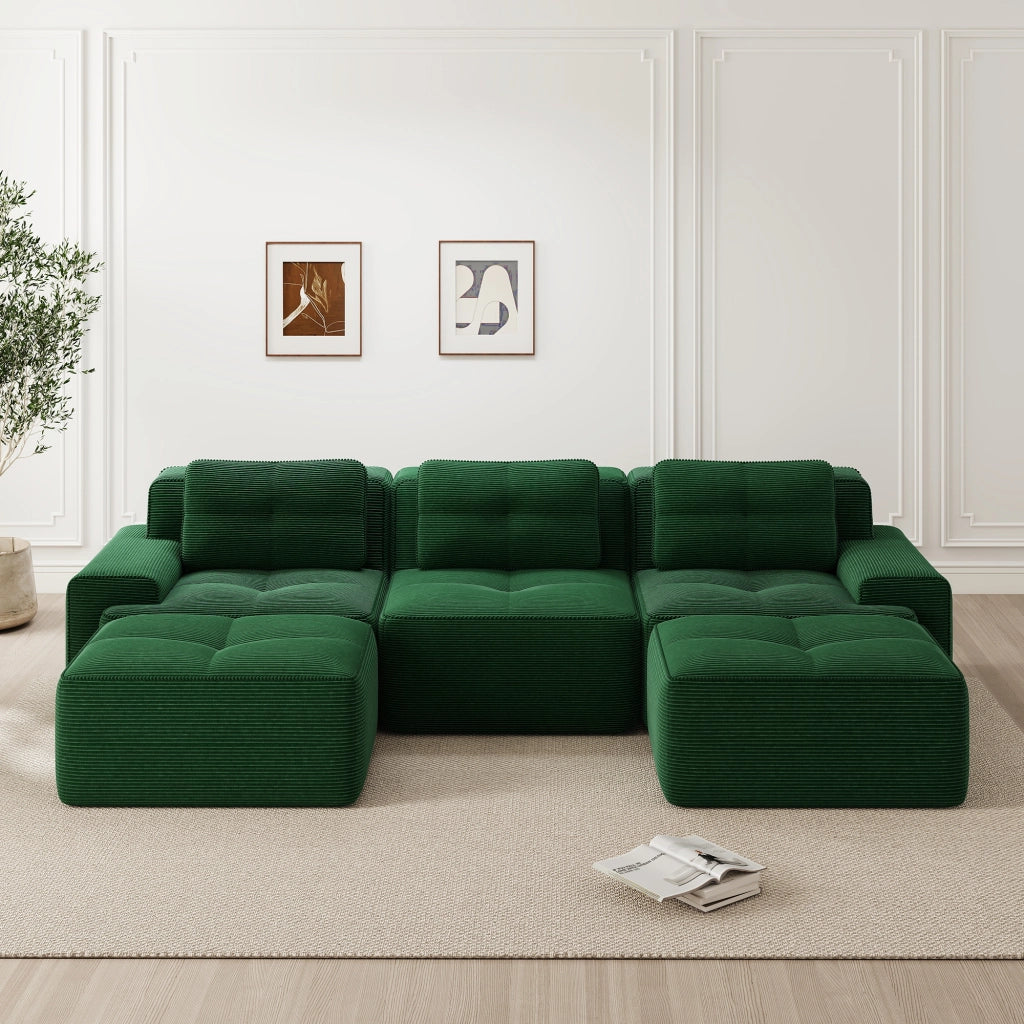 Divano modulare con seduta profonda design senza struttura base antiscivolo per soggiorno in velluto a coste verde