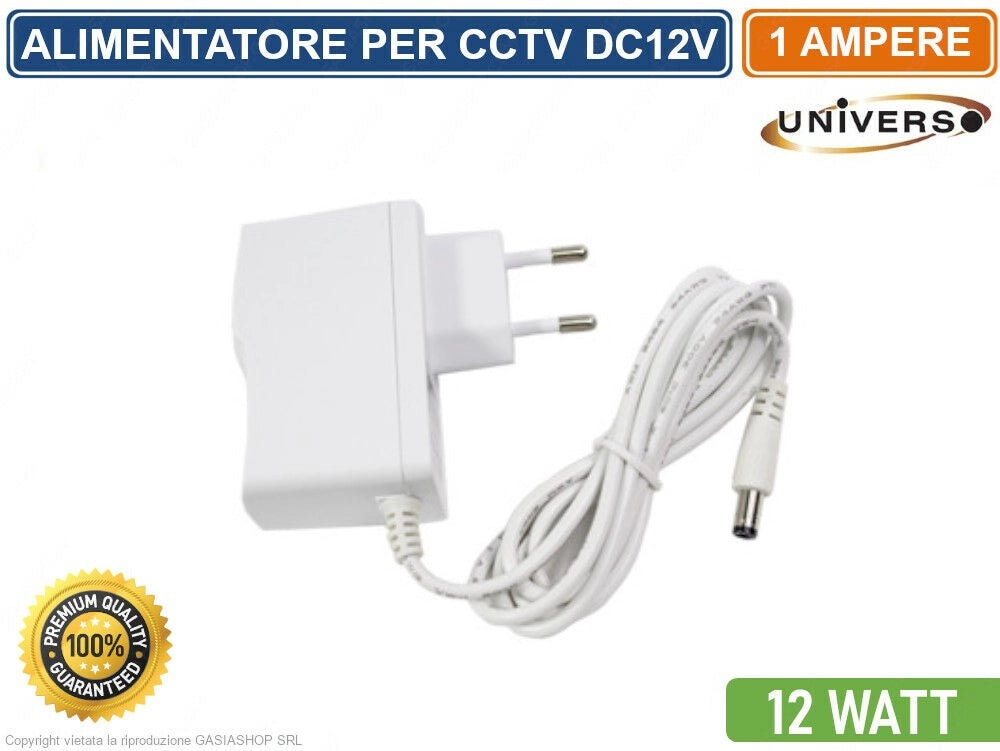 ALIMENTATORE SWITCHING DC 12V 1A 12W PER ILLUMINAZIONE E  CCTV TELECAMERA CIRCUITO CHIUSO BIANCO