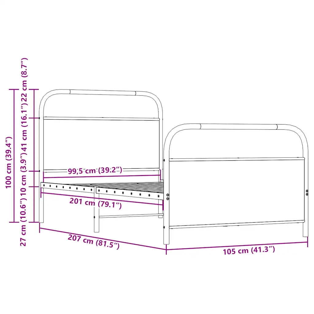 Letto singolo | Letto per adulti | Giroletto senza Materasso Rovere Marrone 100x200 cm Truciolato