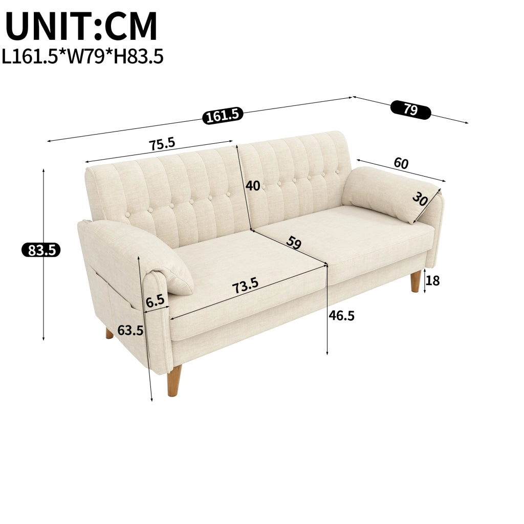Divano 2 posti 161.5x79x83.5 cm con tasche laterali in ciniglia beige
