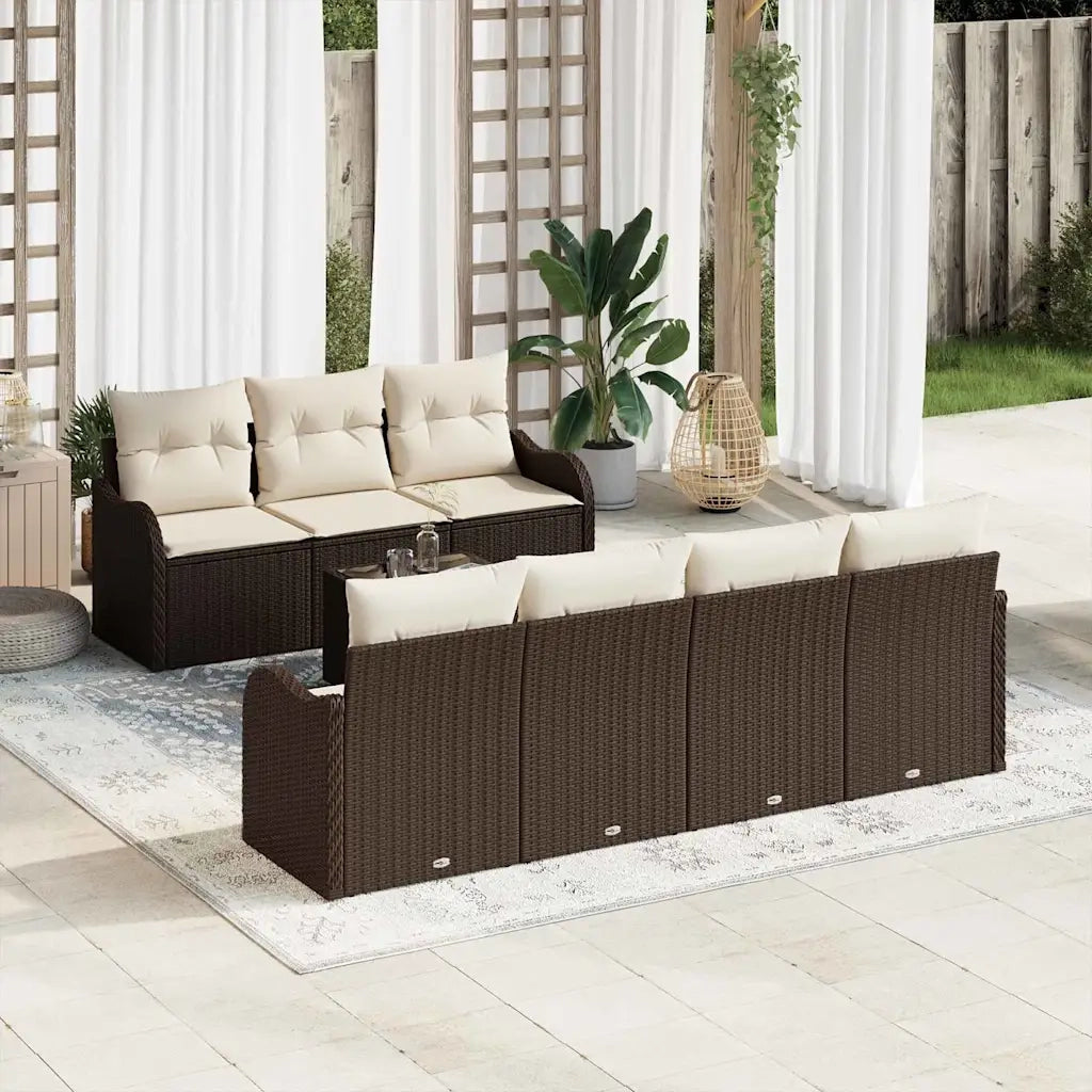 Set Divano da Giardino con cuscino 8 pcs Marrone e Crema