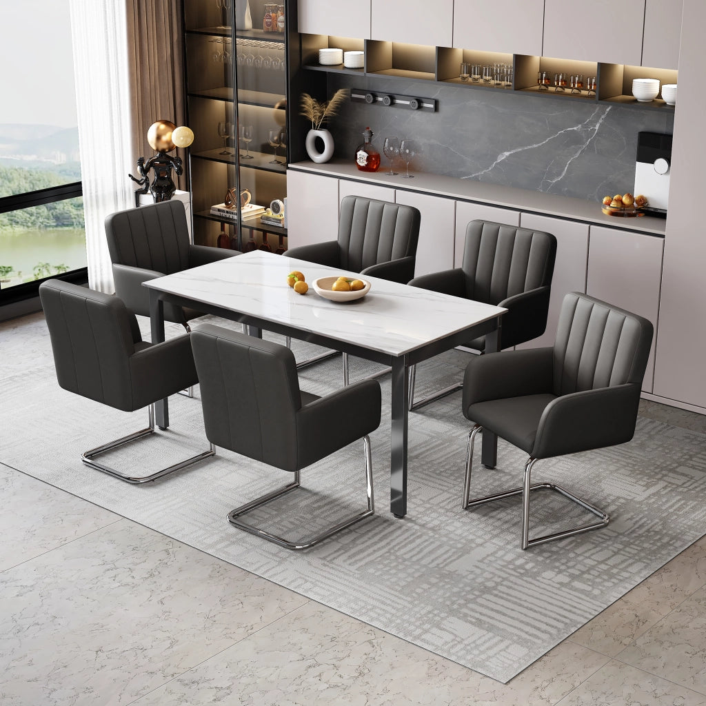 SEDIA DA PRANZO Set da 4 pezzi in PU nero con gambe in metallo a Z