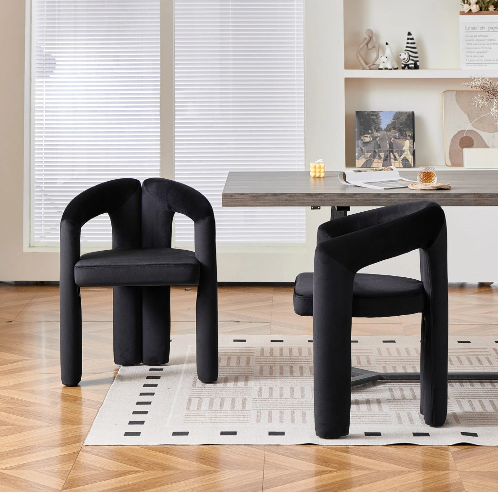 Set di 2 sedie da pranzo in velluto nero con braccioli