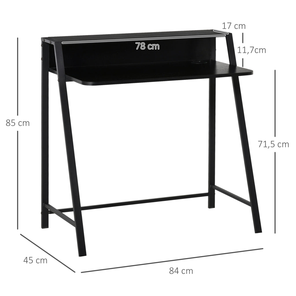 Scrivania per computer 84x45x85 cm nera, compatta con mensola e passacavi