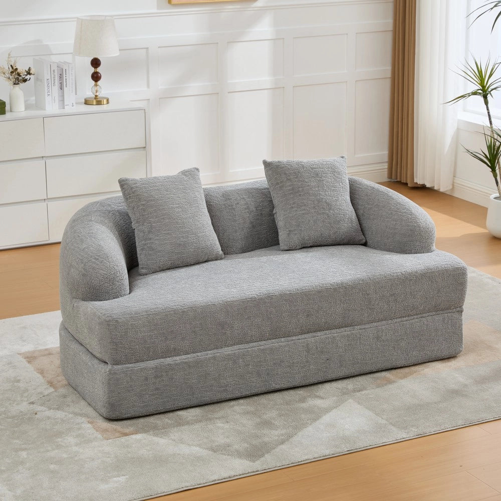 Divano letto 2 posti ¨C Minimal ¨C Chenille grigio chiaro con cuscini