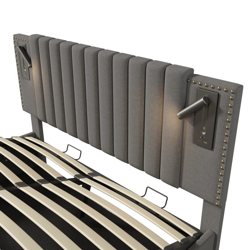 Letto imbottito 140x200 con contenitore; grigio