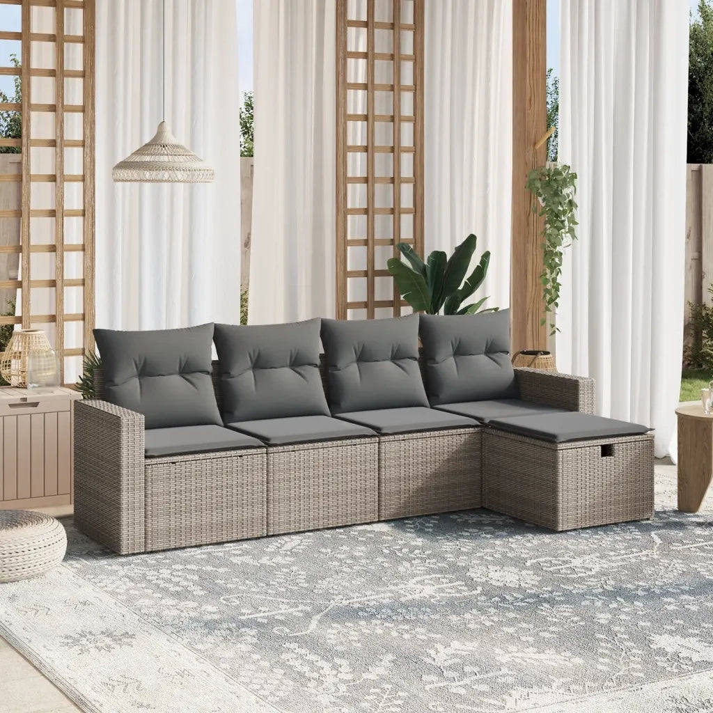 Set Divano da Giardino 5 pz | Set Salotto da Giardino con Cuscini Grigio in Polyrattan