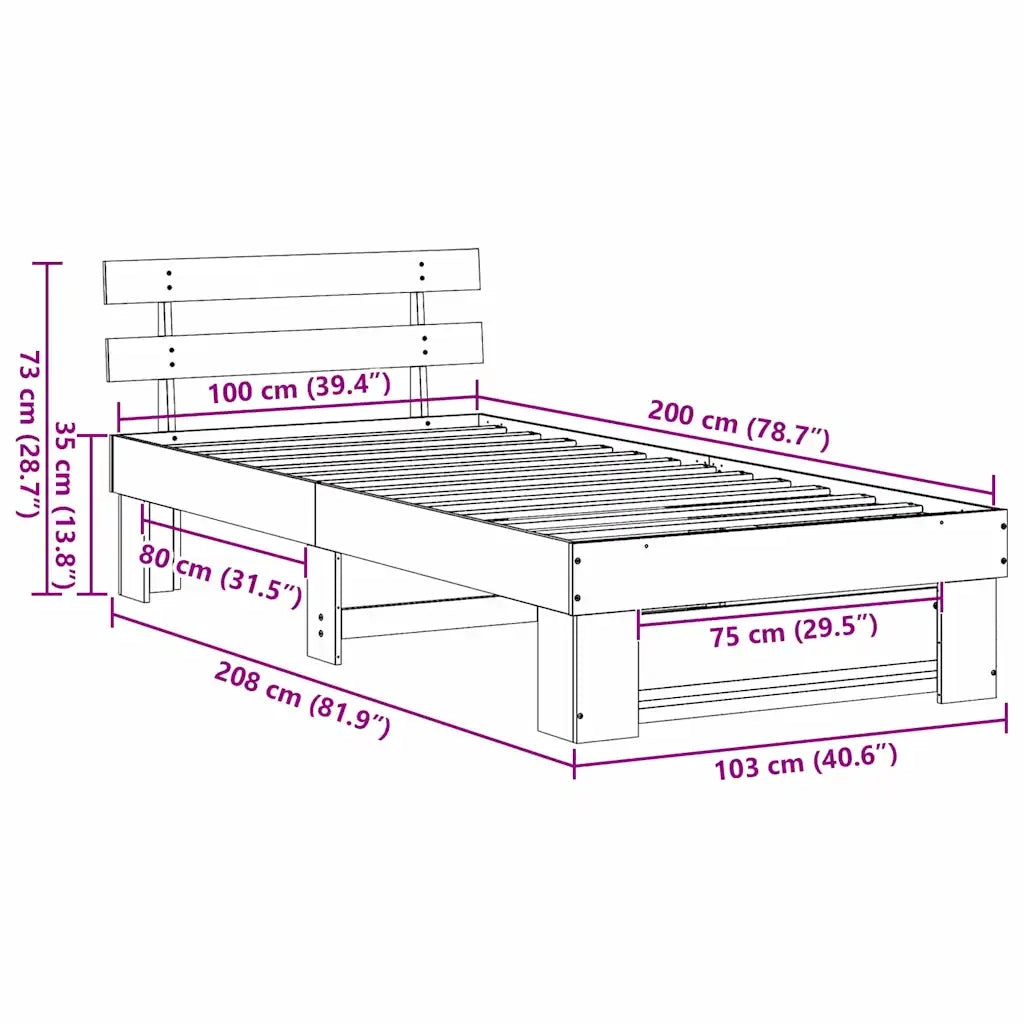 Letto singolo | Letto per adulti | Struttura del letto Marrone 100 x 200 cm Pino massello