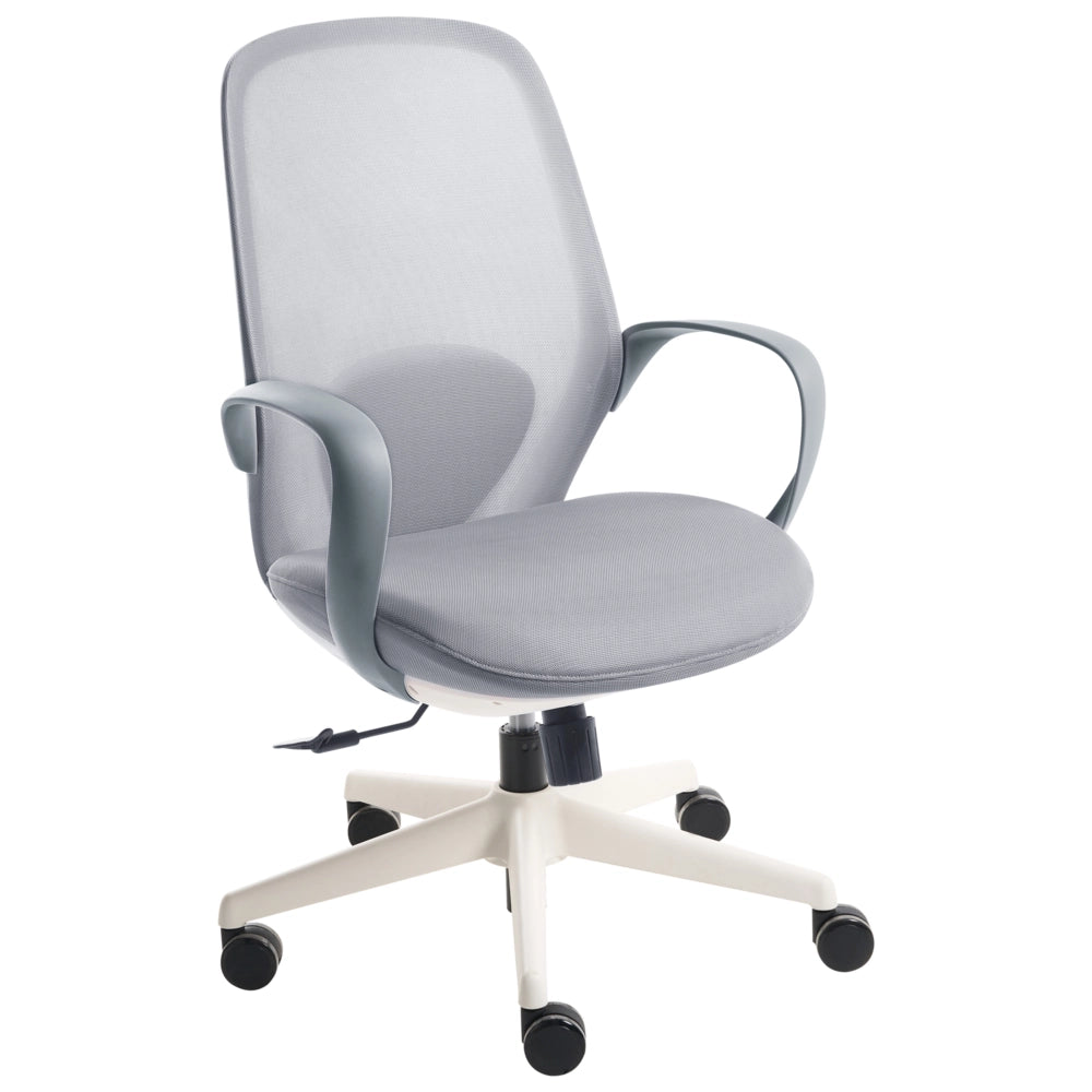 Sedia da ufficio in rete grigio Base girevole Braccioli Schienale reclinabile Altezza regolabile Seduta in schiuma modellata PU Ufficio domestico Open space