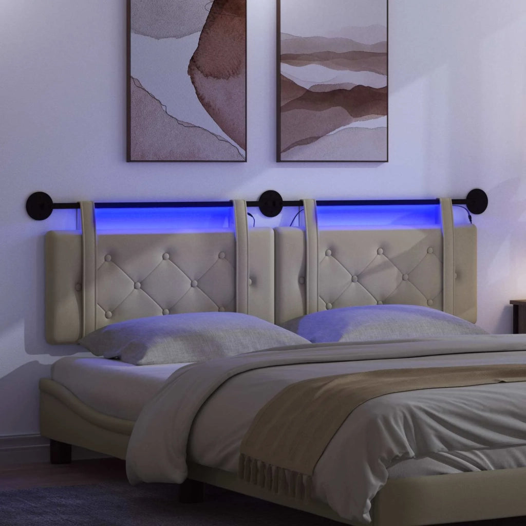 Testiera | Testata sospesa Con luce LED Crema Similpelle