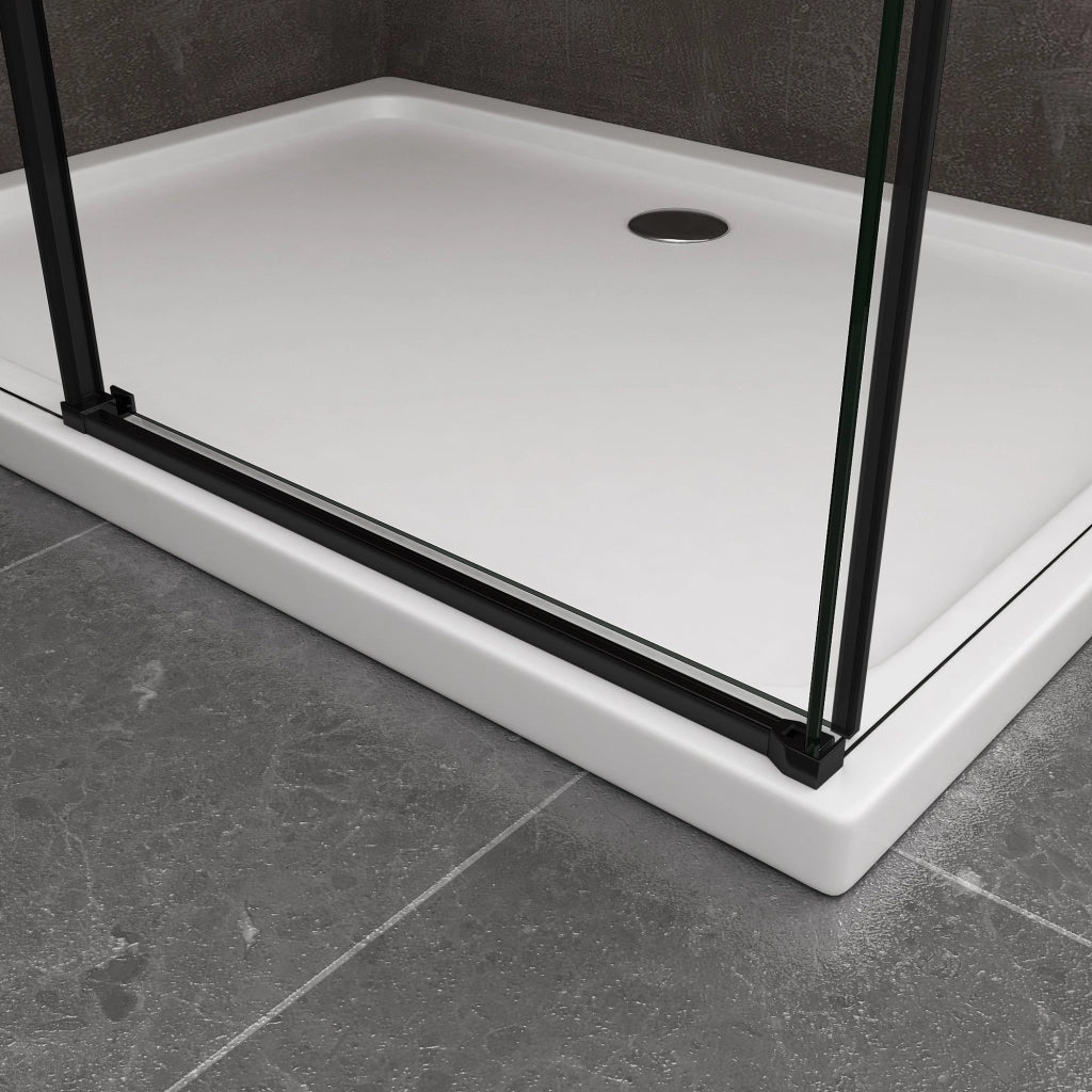 Box Doccia Ad Angolo Con Parete Fissa Laterale e Porta Frontale Con Chiusura Soft Close Ammortizzata H 200 8 MM Telaio Nero Opaco Cm 75 (73-75) x 170 (167-170)