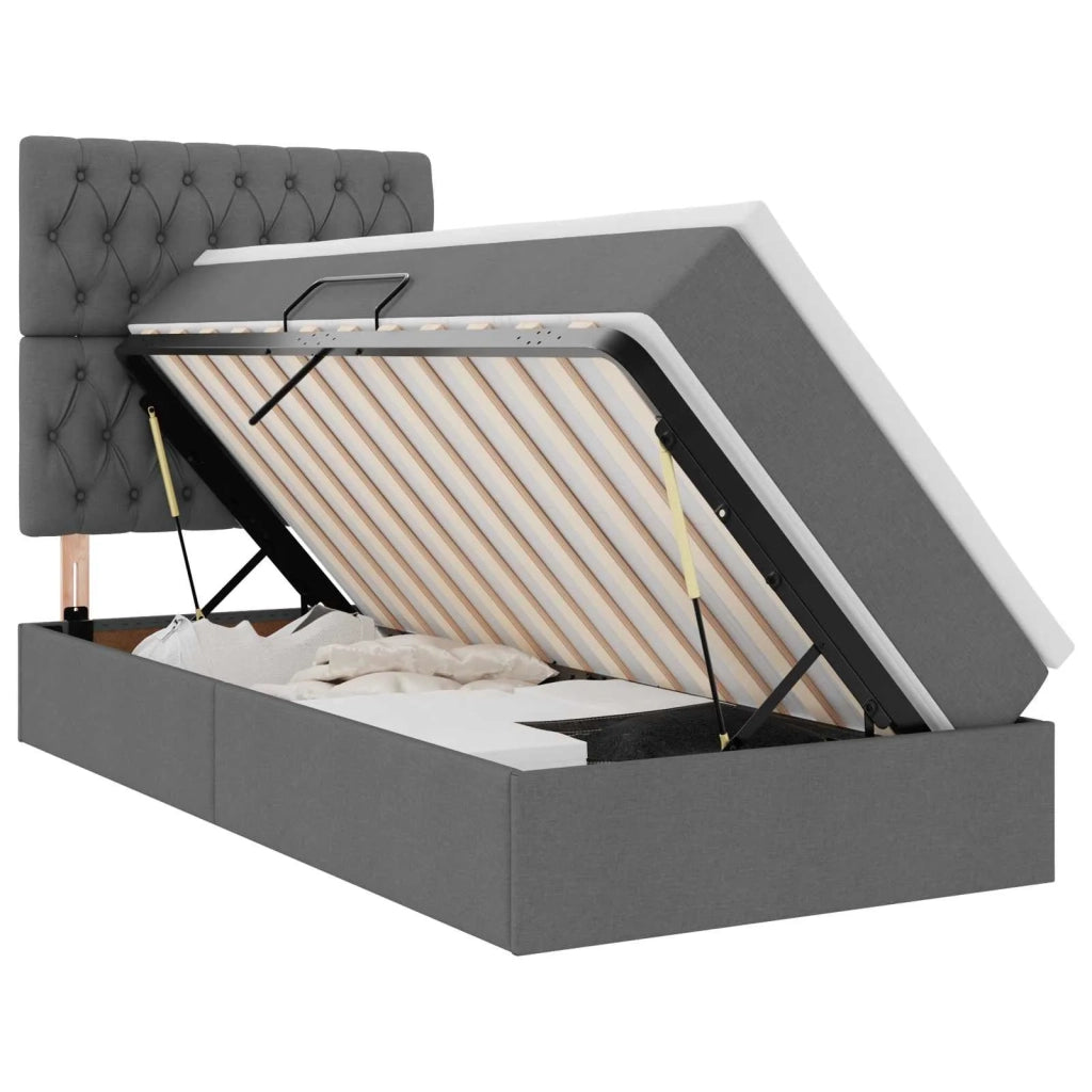 Letto con contenitore e LED Grigio scuro 90 x 190 cm Poliestere