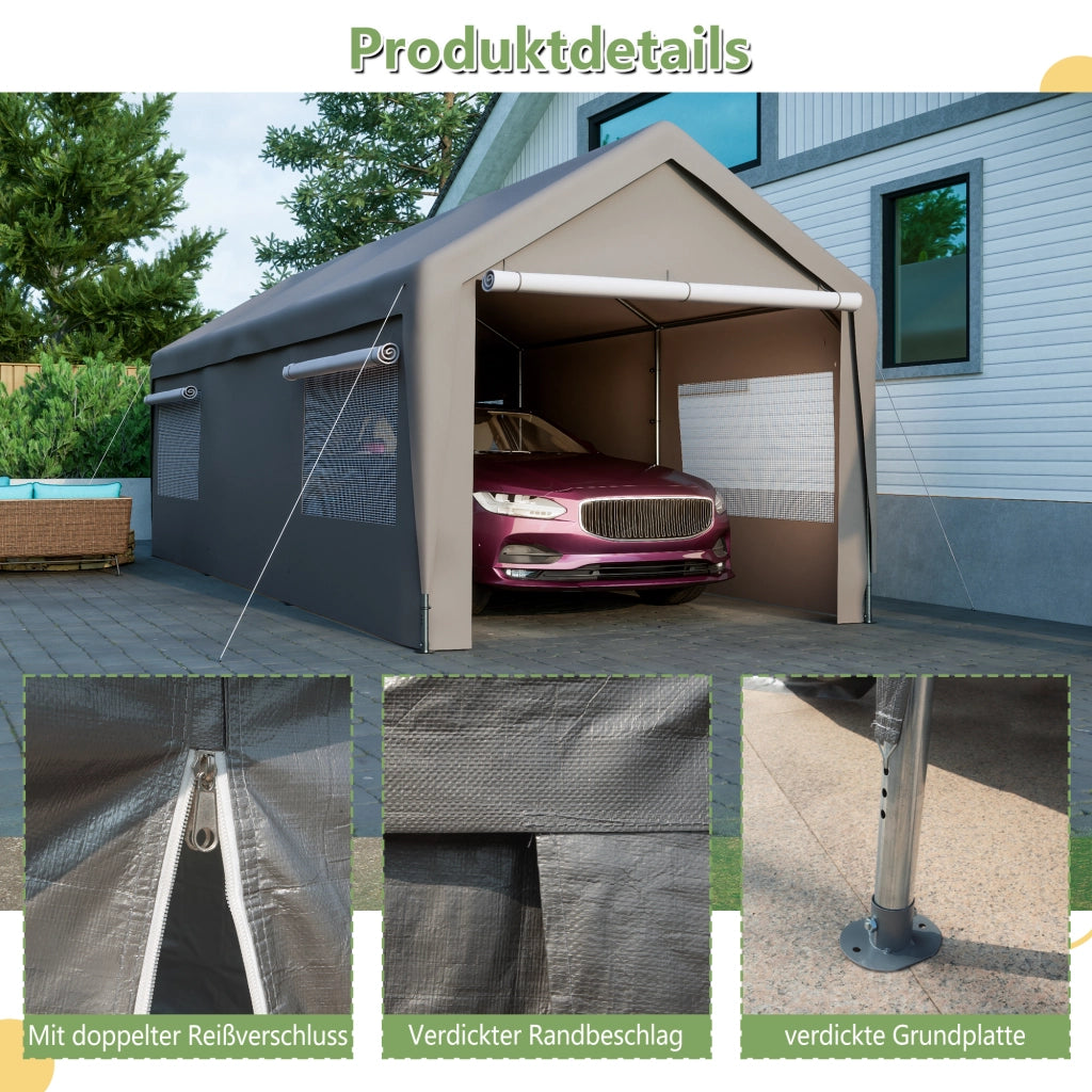 Tenda garage 3 × 6 m in metallo grigia con finestre avvolgibili pareti e tetto rimovibili per veicoli