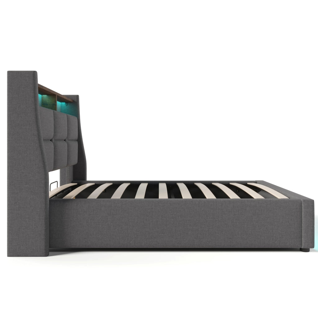Letto singolo imbottito 90x200 cm con contenitore e luci LED
