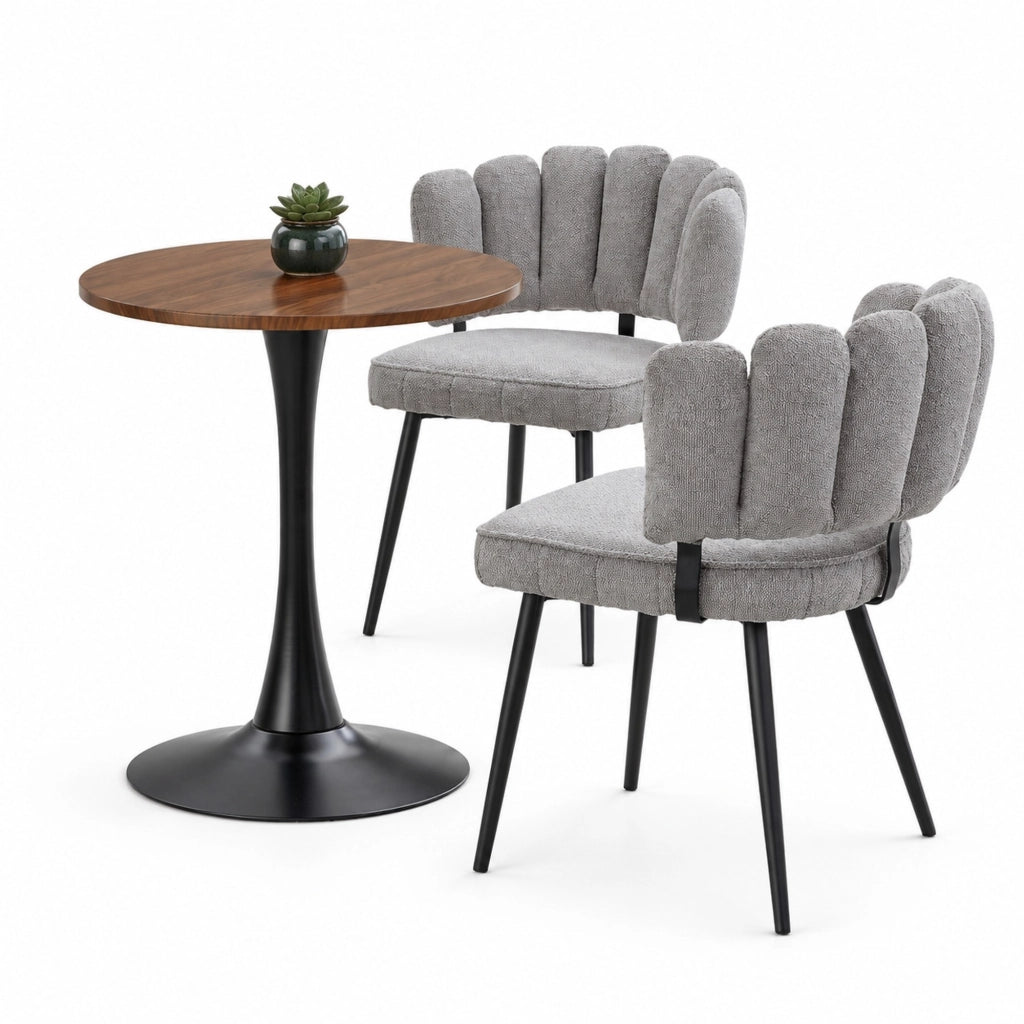 Set tavolo rotondo MDF con 2 sedie grigie