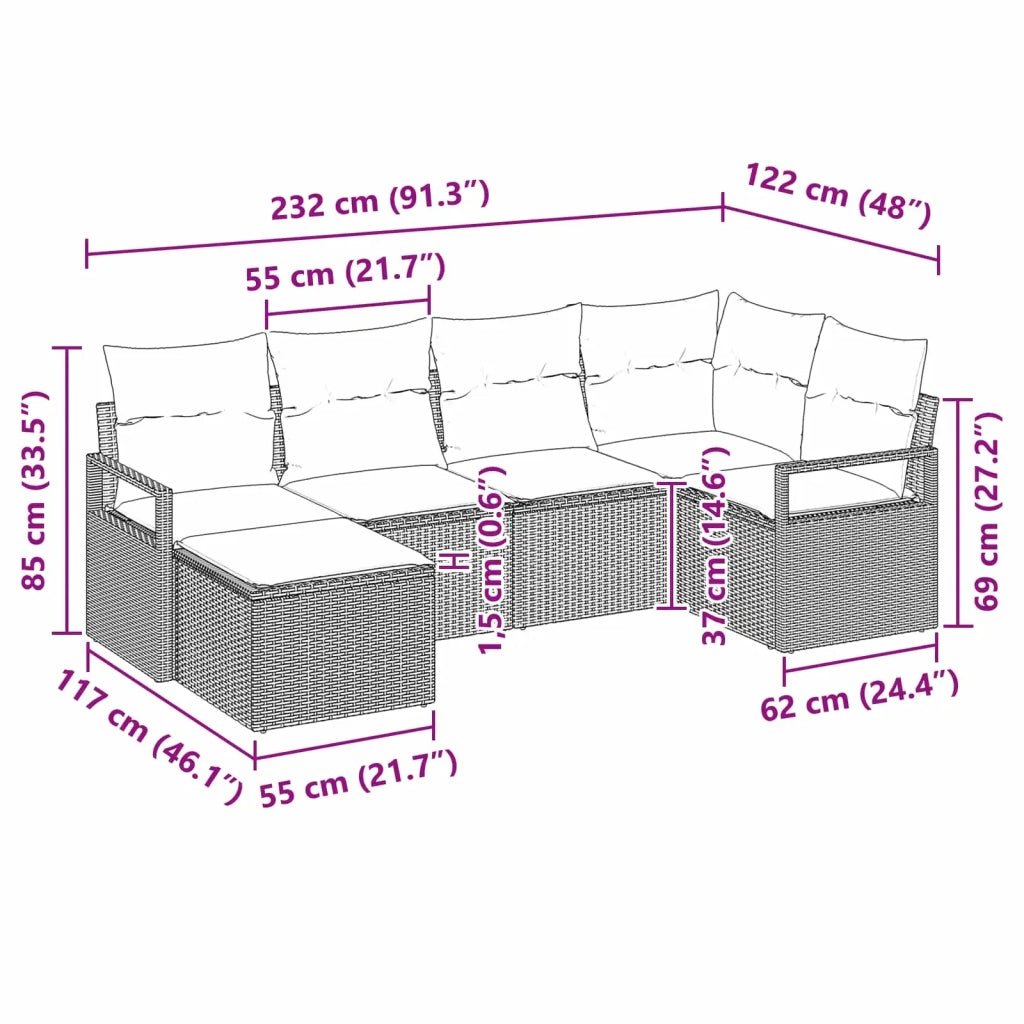 Set di divani con cuscino 6 pcs Grigio polyrattan 3346455
