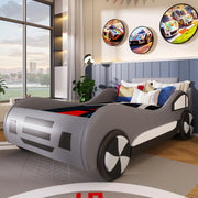 Letto per bambini a forma di auto 90x200 cm con rete a doghe e contenitore; grigio