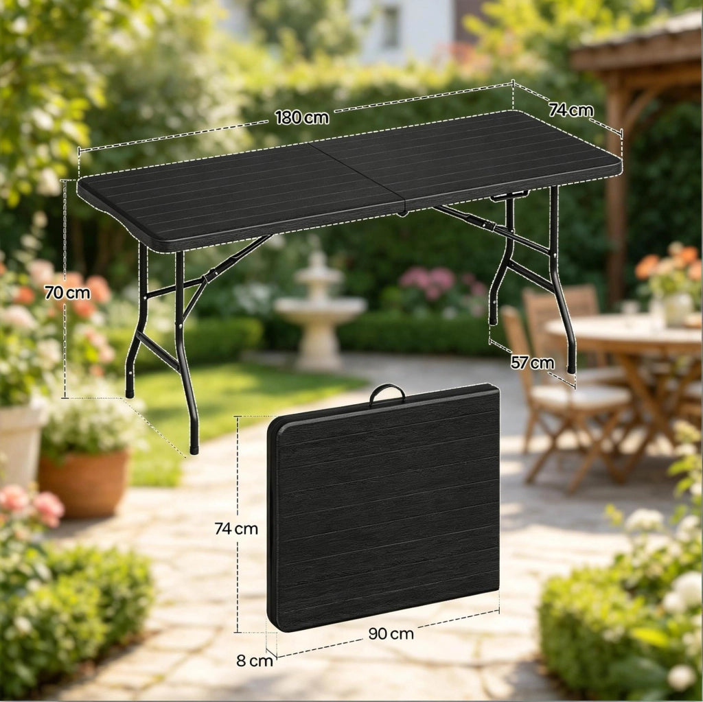 Tavolo pieghevole da esterno 180x74 cm nero in HDPE