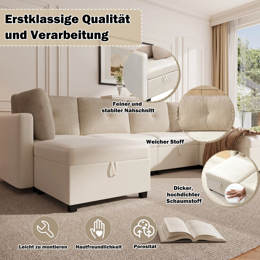 Divano Modulare a U con Contenitore; Beige