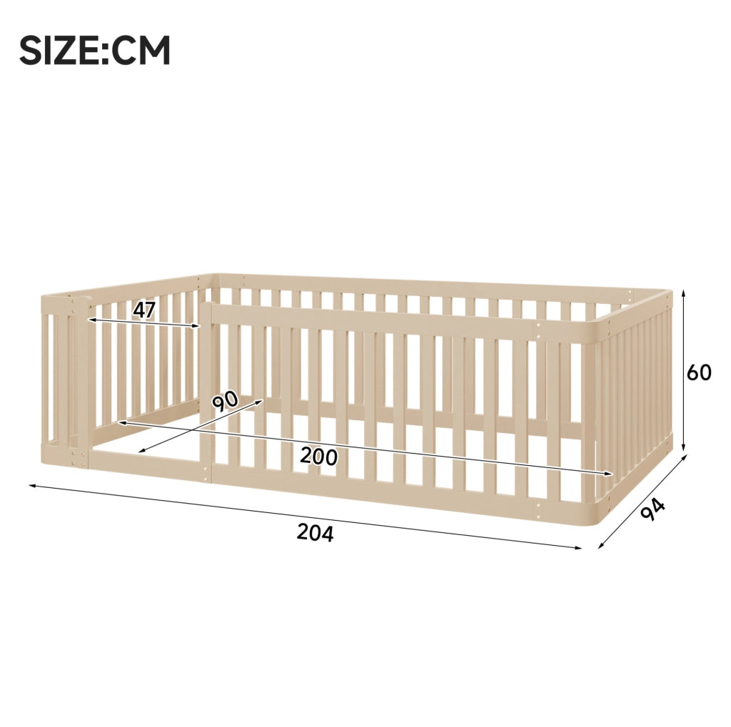 Letto singolo ULEVR 90x200 cm in legno di pino color crema con recinzione semiaperta