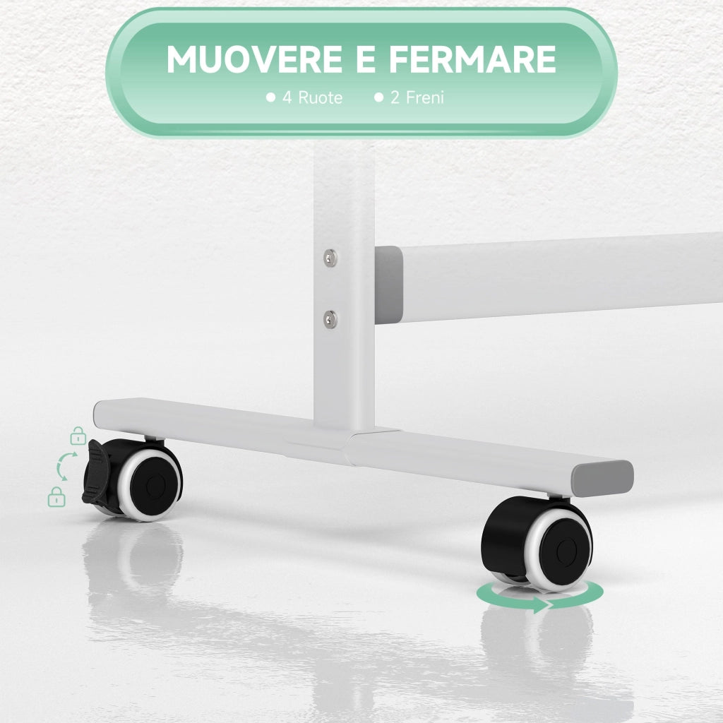 Lavagna Bianca Magnetica a 2 Facce con Accessori e 4 Ruote 127x50x165 cm