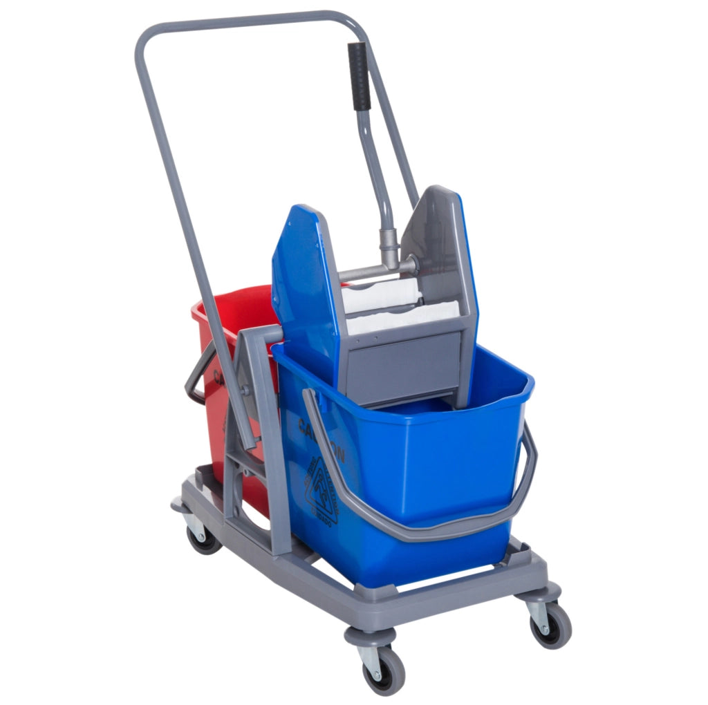 Carrello per pulizie ULEVR 73x45x92 cm con 2 secchi, strizzatore e 4 ruote, blu