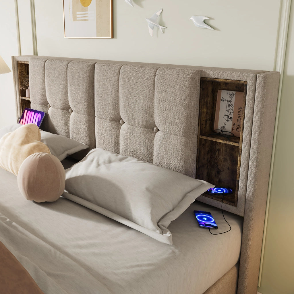 Letto matrimoniale 140x200 con contenitore e ricarica wireless