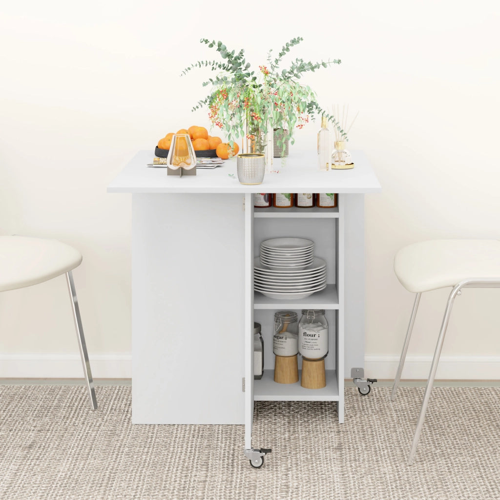 Tavolo da pranzo - pieghevole per 2-4 persone - con ripiani e cassetto - 114;5x70x75 cm - bianco
