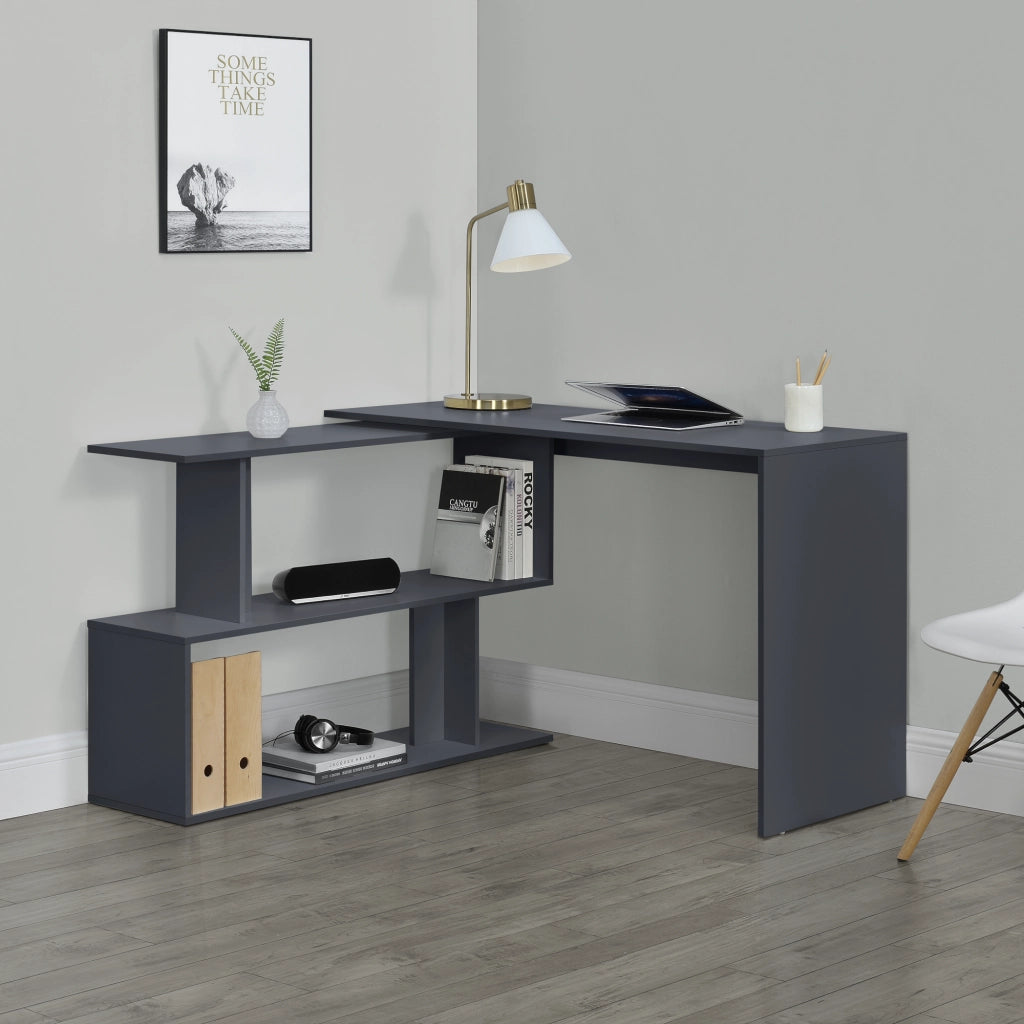 Scrivania Angolare Arendal a L con Scaffale Ruotabile 77x120x50 cm - Grigio Scuro [en.casa]