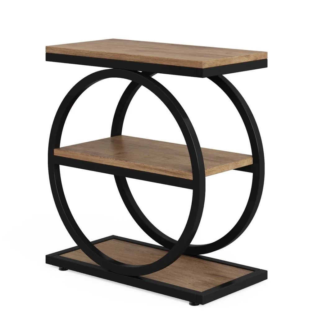 TAVOLINO 3 ripiani stile industriale MDF e metallo Nero/Marrone