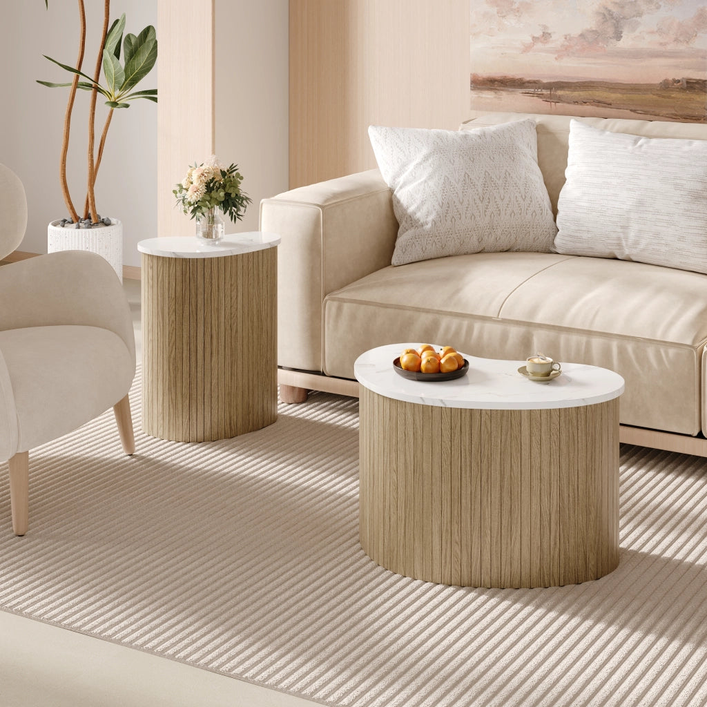 Tavolino da caff¨¨ moderno e minimalista, con venature effetto marmo e legno, stile scandinavo, tavolo laterale multifunzionale per il soggiorno.