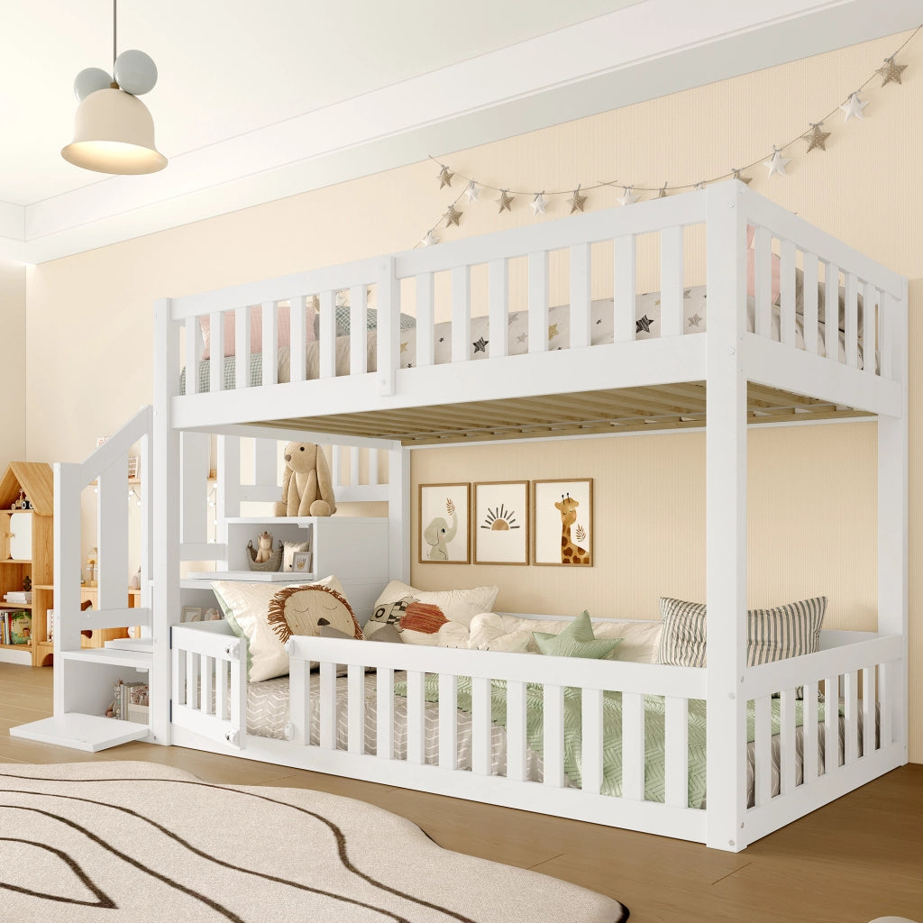 Letto a castello funzione contenitore in MDF e pino 90x200 cm