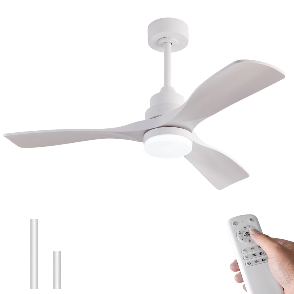 Ventilatore da soffitto da 42 pollici con luce LED; telecomando e motore DC; bianco