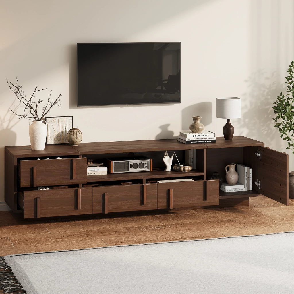 Mobile TV largo 180 cm in MDF con 4 cassetti e vano chiuso, noce
