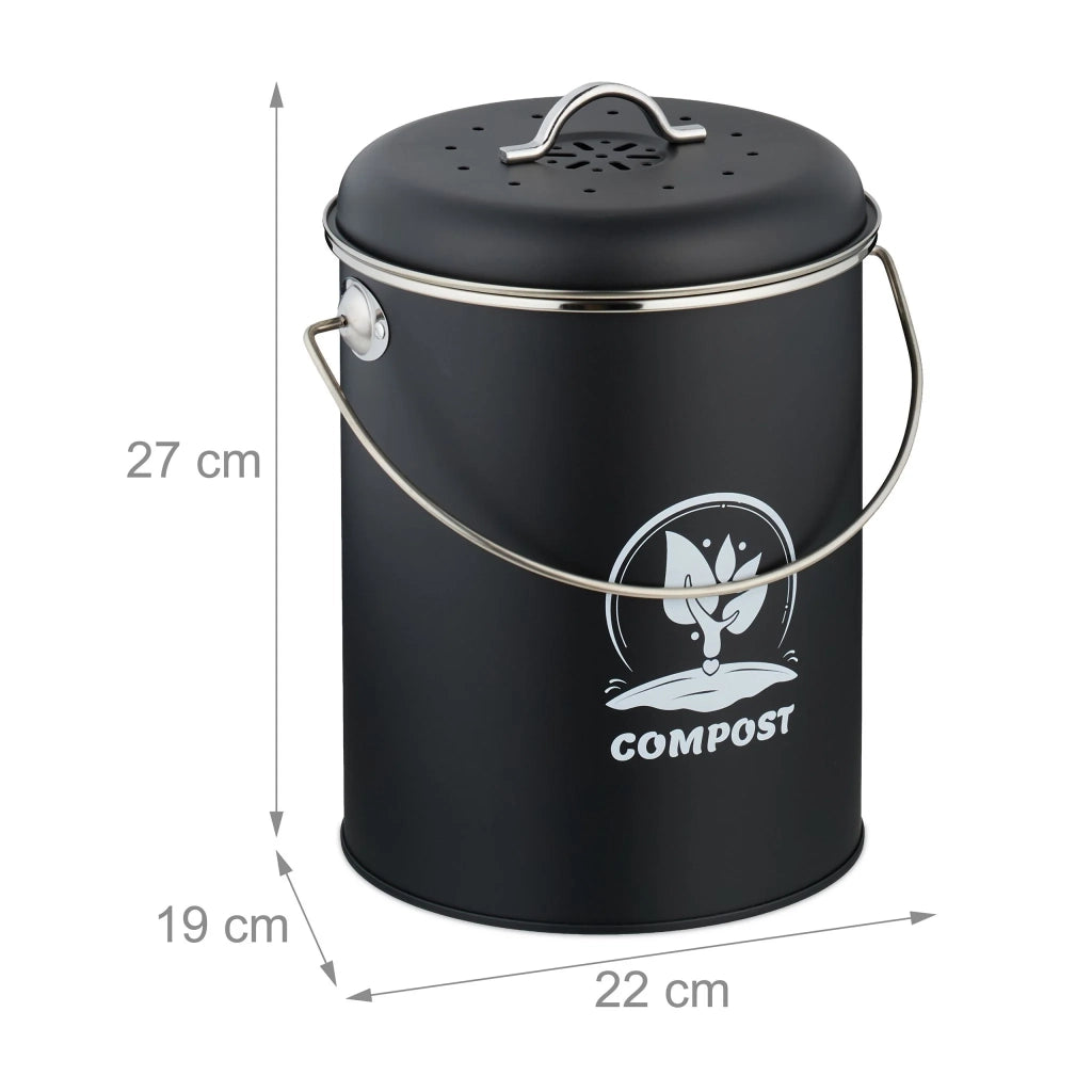 Secchiello per compost 5,5 litri facile da trasportare manutenzione rapida design rustico 27 x 22 x 19 cm in ferro nero 13_0017219