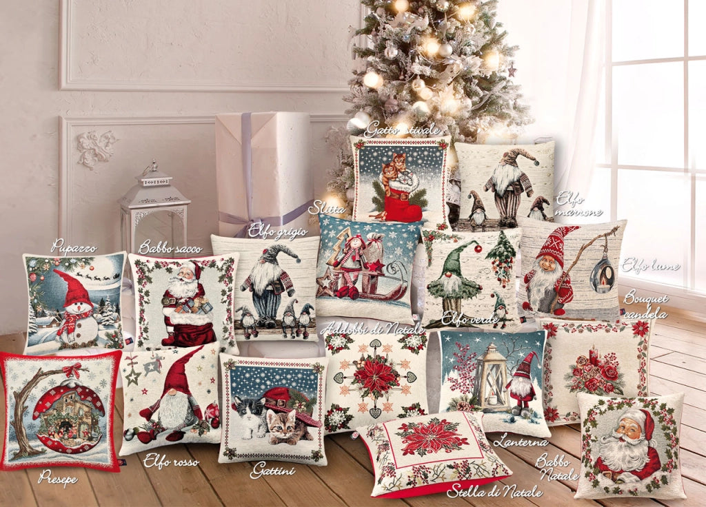 Federa Cuscino Arredo Casa Fodera Tessuto Cinigliato Fantasie Natalizie Made Italy - 50x50 - Babbo Natale
