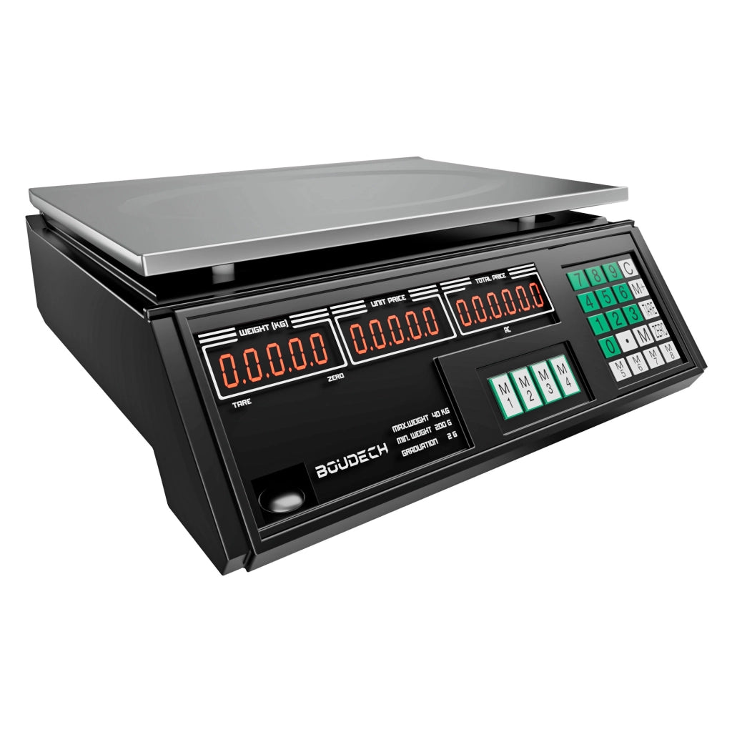 Adalat 88 - Bilancia Elettronica Commerciale a Batteria Ricaricabile da Banco 40Kg Piatto in Acciaio 33x24 cm e Schermo LCD