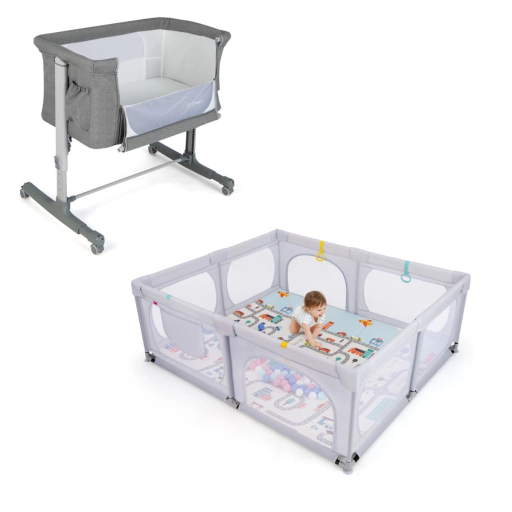 Recinto per bambini grande e traversina per bambini con 5 livelli di altezza regolabili, Box per bambini e traversina per bambini-Per i neonati