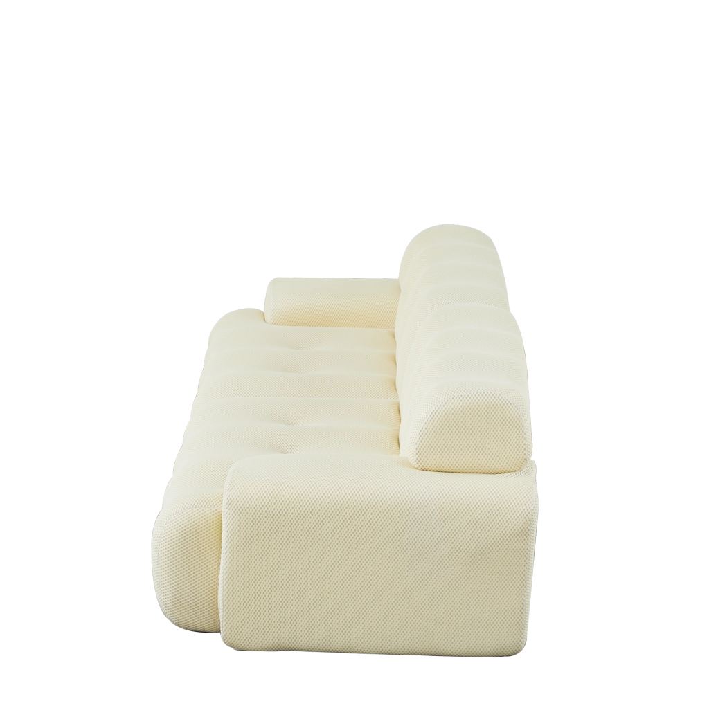 Divano Cloud a due posti beige con braccioli larghi e design moderno, 224x104x66 cm