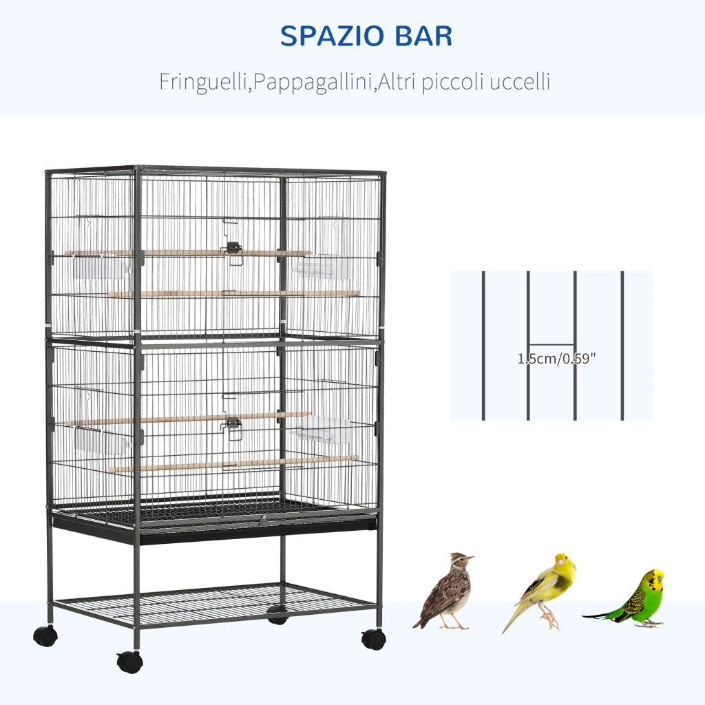 Gabbia per Uccelli in Legno con Vassoio e Ruote ¨C Minimal ¨C 78x52x132 cm