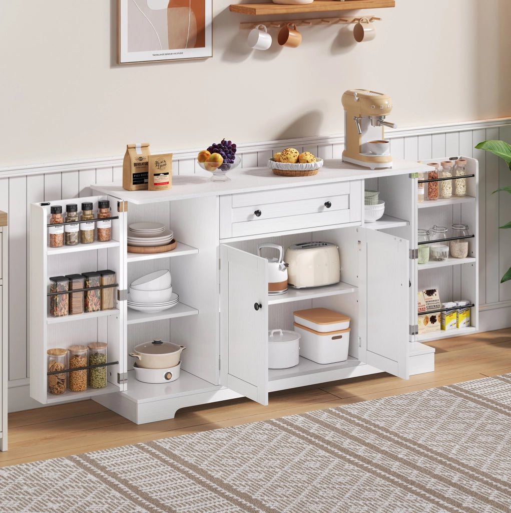 Mobile buffet da cucina 138 cm con cassetto e ripiani regolabili in MDF bianco
