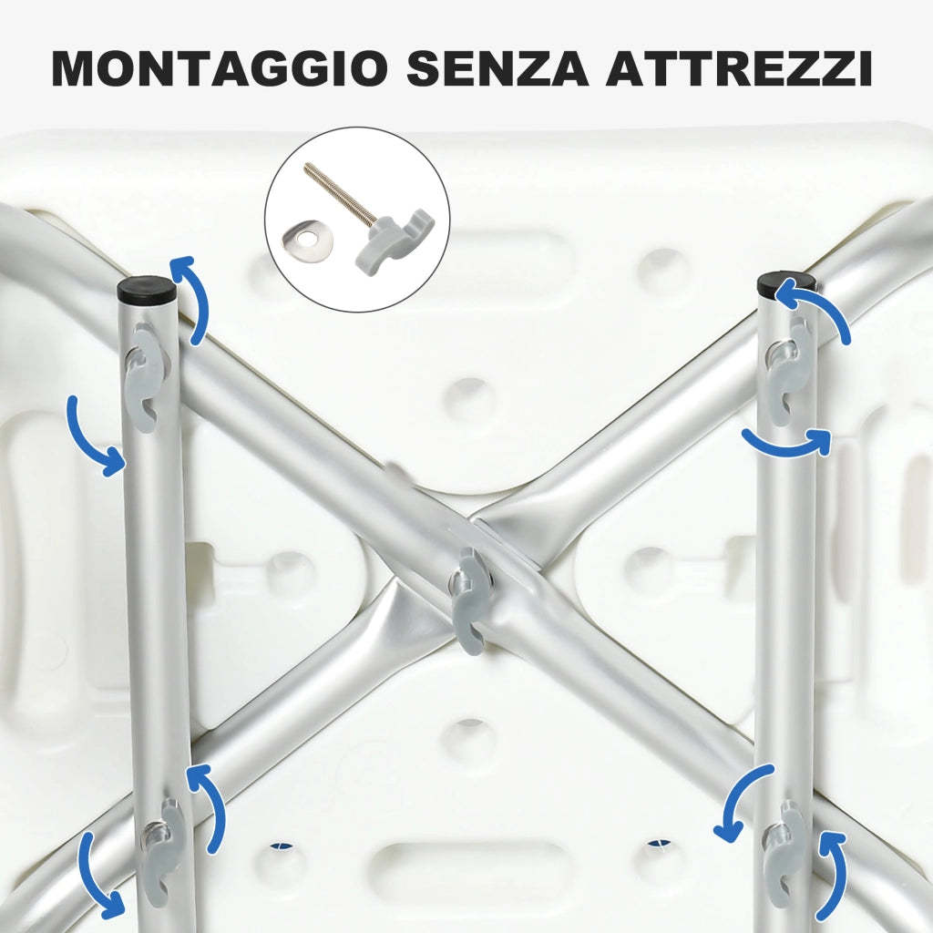Sedia per Doccia con Imbottitura e Altezza Regolabile Braccioli e Piedini a Ventosa