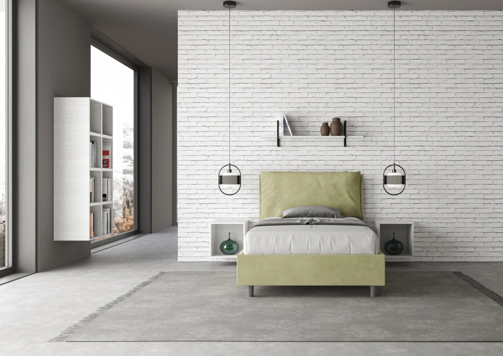 BS COM Letto una piazza e mezza con rete imbottito 120x210 microfibra tè verde