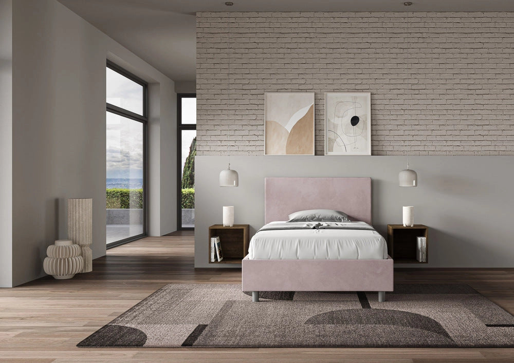 Letto 1 Piazza e Mezzo 120x190 cm con Rete e Contenitore Adele Glicine