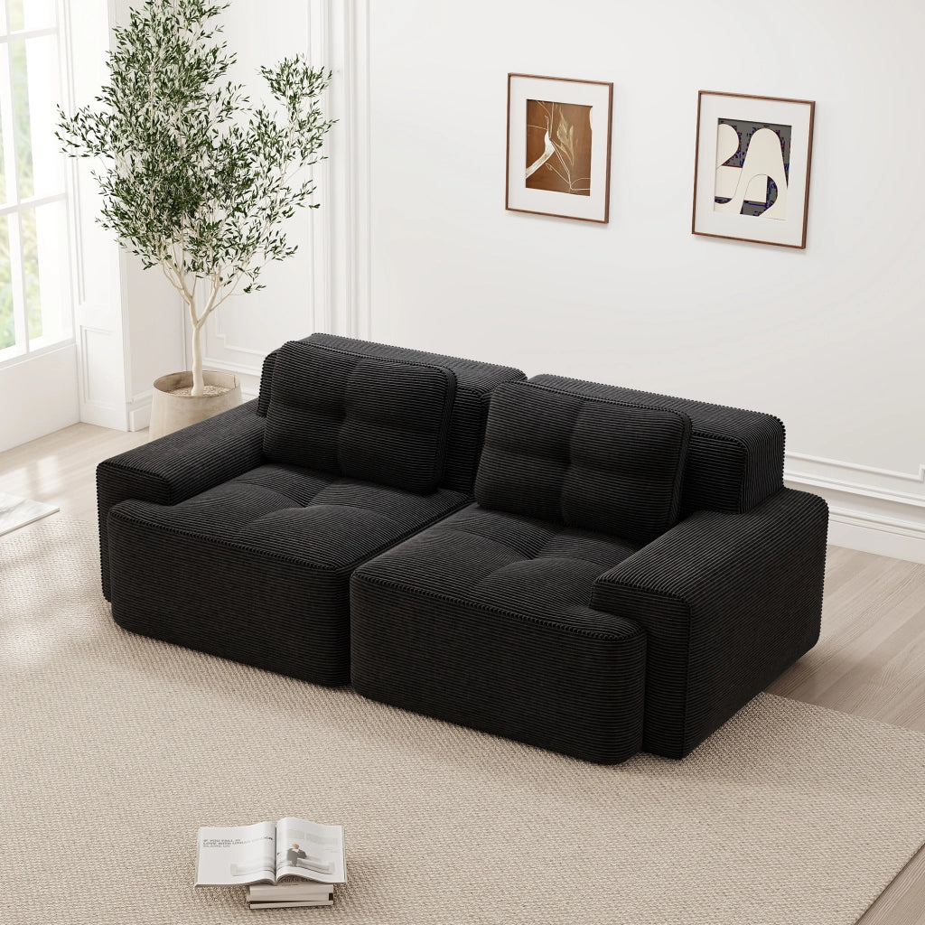 Divano Modulare Boneless ¨C MINIMAL ¨C Velluto a Coste, Nero, Posti Multipli, Estraibile