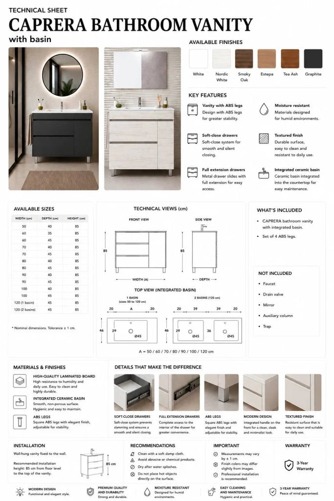 Mobile bagno con lavabo ORIGENBATH CAPRERA senza specchio 80x40 cm rovere smoky