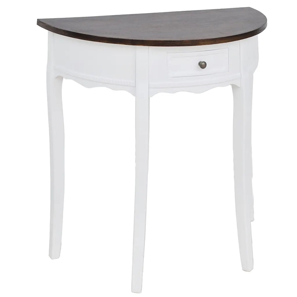 Table console avec tiroir et dessus de table marron Demi-ronde