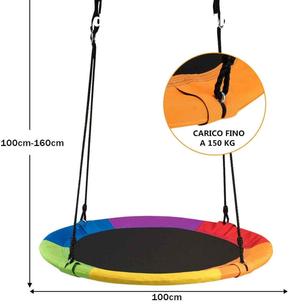 Altalena da Giardino a Nido, Altalena da Giardino per Bambini, con Telaio in Metallo, Regolabile in Altezza: 100-160 cm, Carico Fino a 150 kg (Colorato)